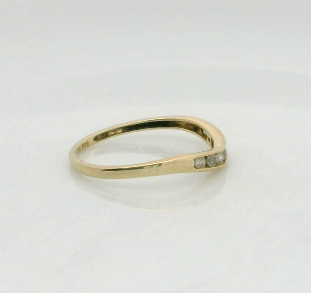 14ct Gold Wishbone Ring Cubic Zirconia Solid Band Hallmark Size O