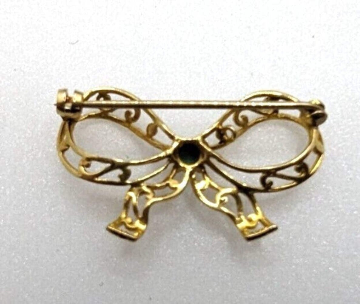 9ct Yellow Gold Bow Brooch Turquoise Stone Gold Stamped Hallmarked