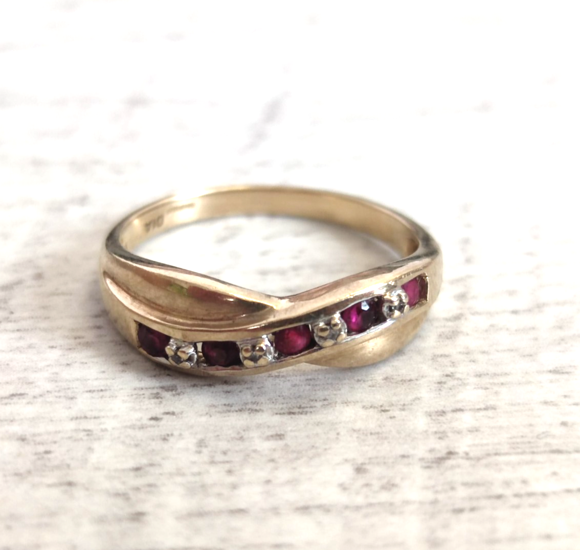 9ct Gold Ruby Diamond Ring Size N 1/2 Natural Hallmarked 2g
