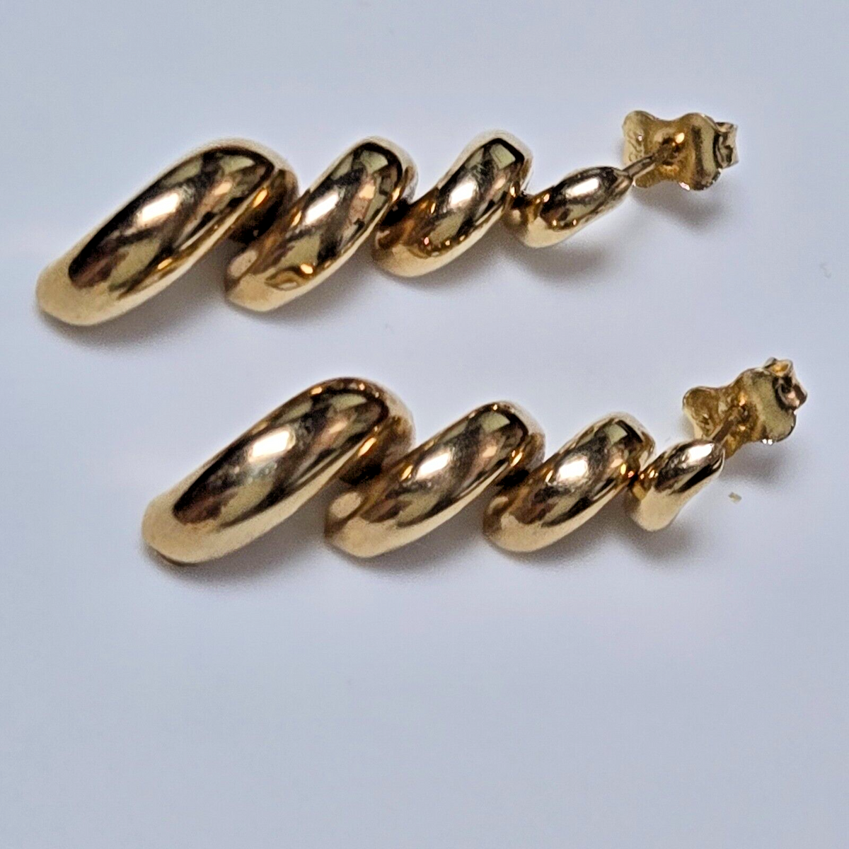 9ct Yellow Gold Spiral Dangle Earrings Hollow Full UK Hallmarked 30mm Long