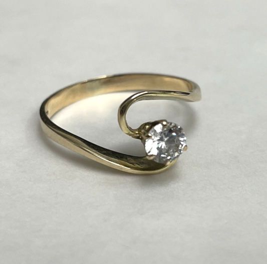 Vintage 14ct Yellow Gold Ring Cubic Zirconia Stone Solitaire Stamped Size P