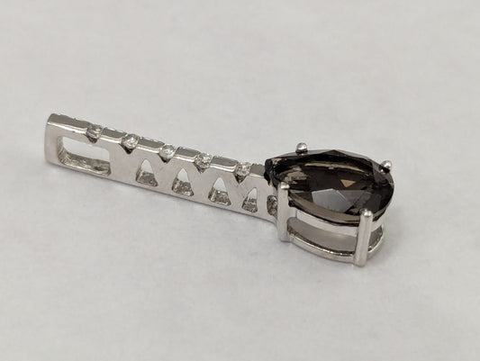 9ct White Gold Necklace Pendant Quartz and Diamond Stones Hallmark 25mm x 6mm
