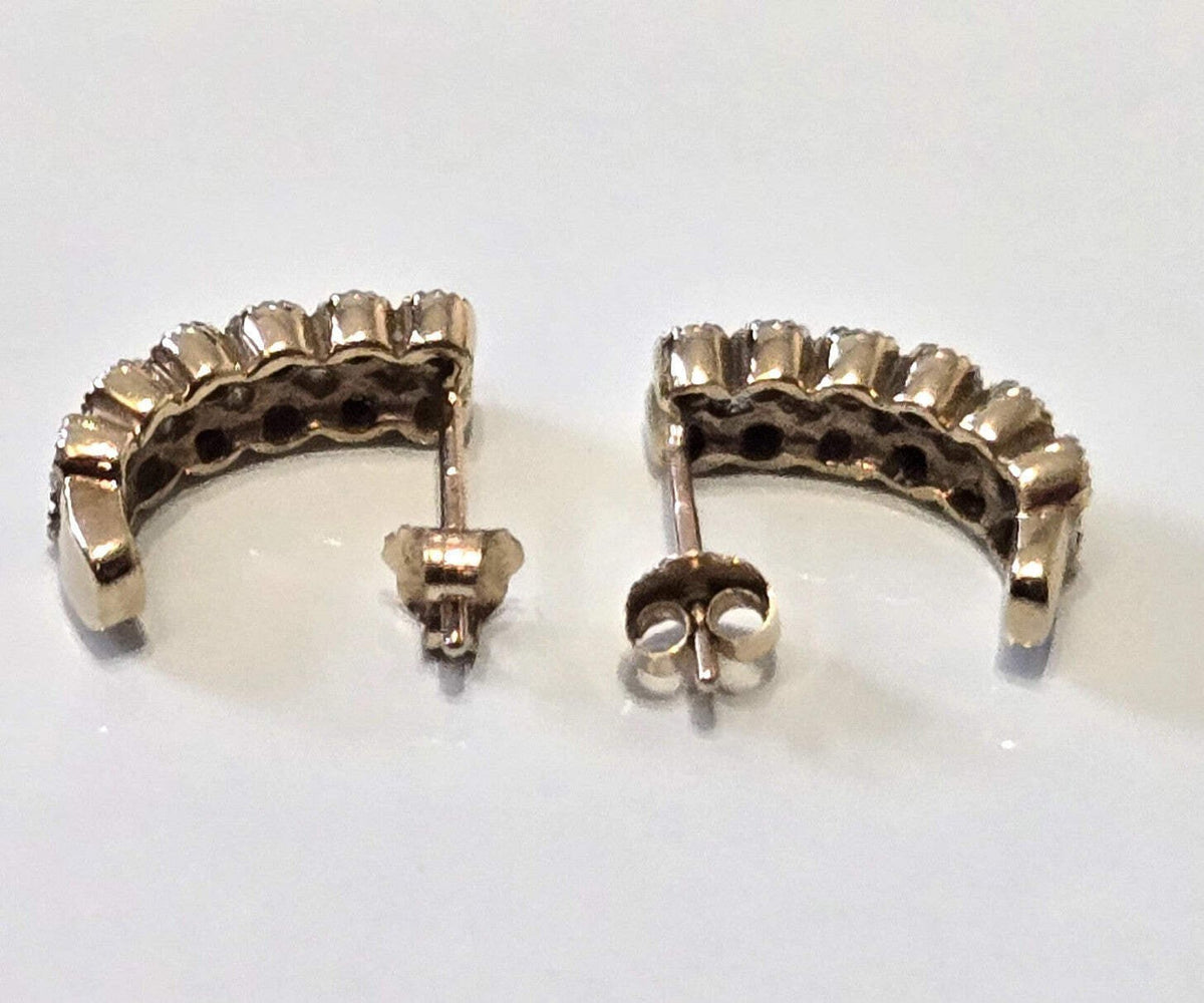 9ct Gold Earrings Cuff Diamonds Stones Authentic Gold Hallmark Size 14mm x 5mm