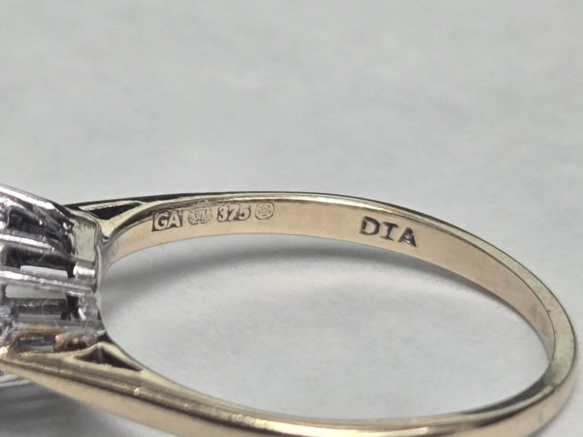 9ct Gold Diamond Ring 0.25ct Cluster Style Size M 1/2 Hallmarked