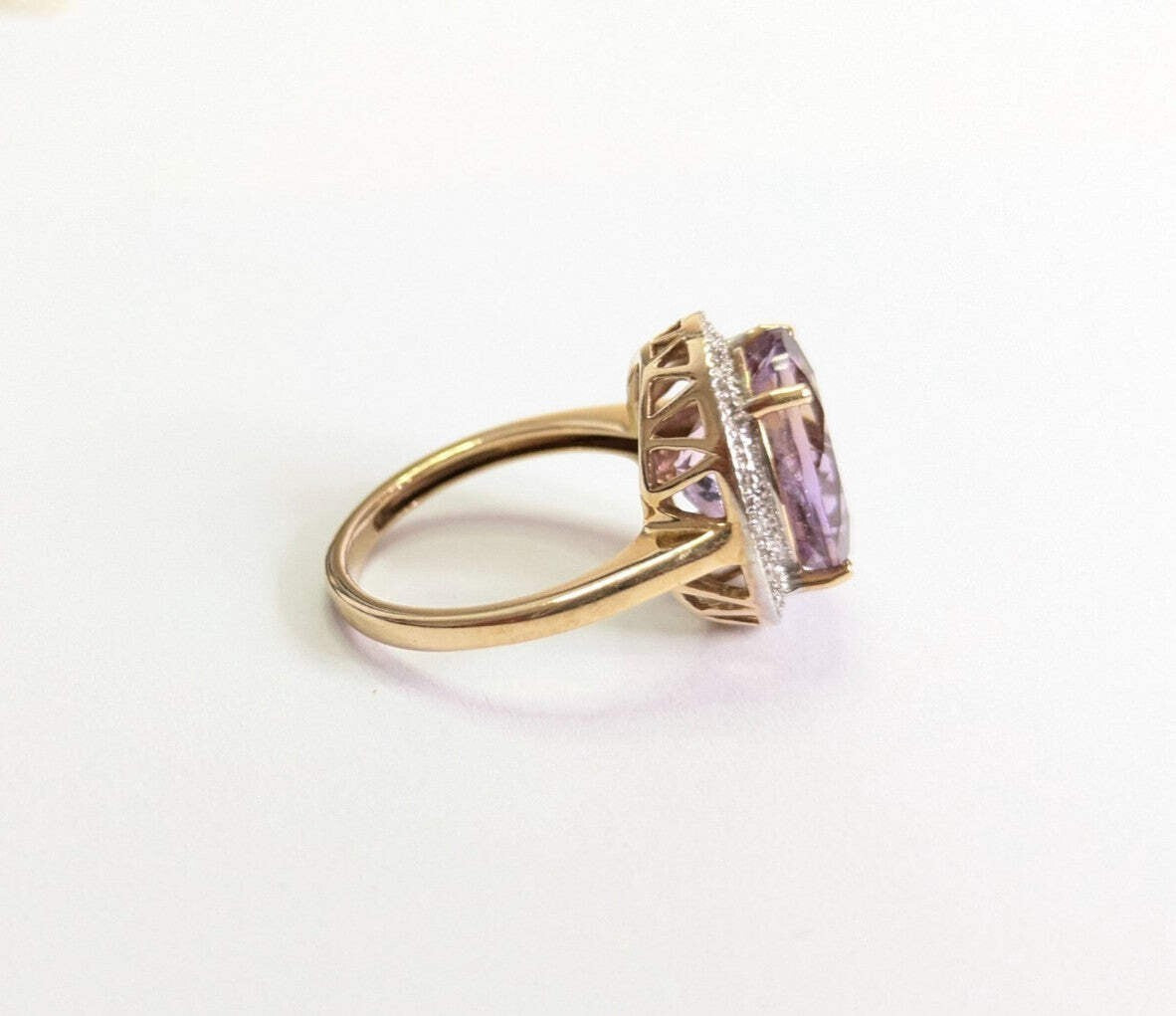 9ct Gold Ring Amethyst and Diamond Oval Cut Size K Hallmarked 4g