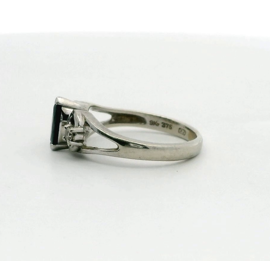 Sapphire Diamond Ring 9ct White Gold Hallmark Size J 1/2 September Birthstone
