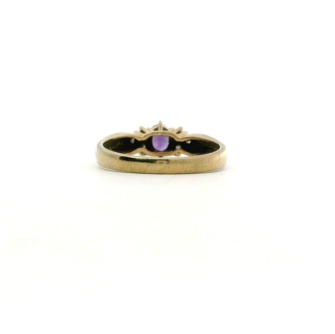 9ct Gold Ring Amethyst Diamond Hallmark Size M 1/2