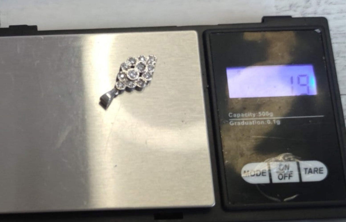 9ct White Gold Pendant Diamond Stones Solid Gold Hallmark 24mm x 11mm