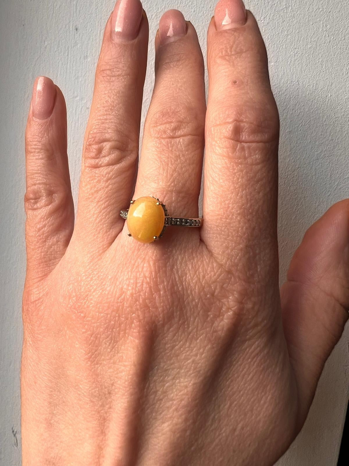 Opal Diamond Ring 9ct Yellow Gold Size S UK Hallmarked Solitaire 2.5g