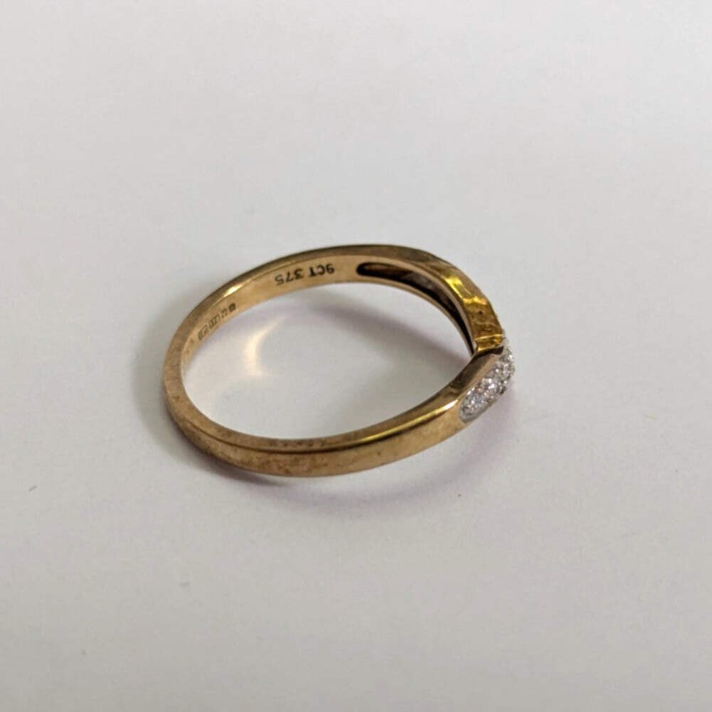 9ct Gold Ring Diamond Wishbone Size M 1/2 1.7g April Birthstone