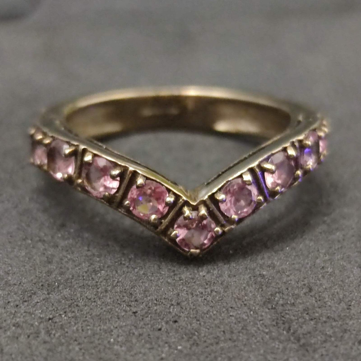 9ct White Gold Pink CZ Wishbone Ring Size N Hallmarked 375 V Shape Eternity 3g