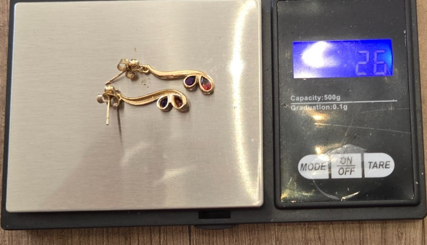 9ct Yellow Gold Amethyst Garnet Drop Earrings Floral Hallmarked 375 Jan Feb Gift