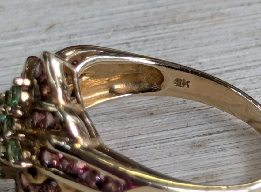 9ct Gold Tourmaline & Topaz Gemstone Ring Hallmarked Size N