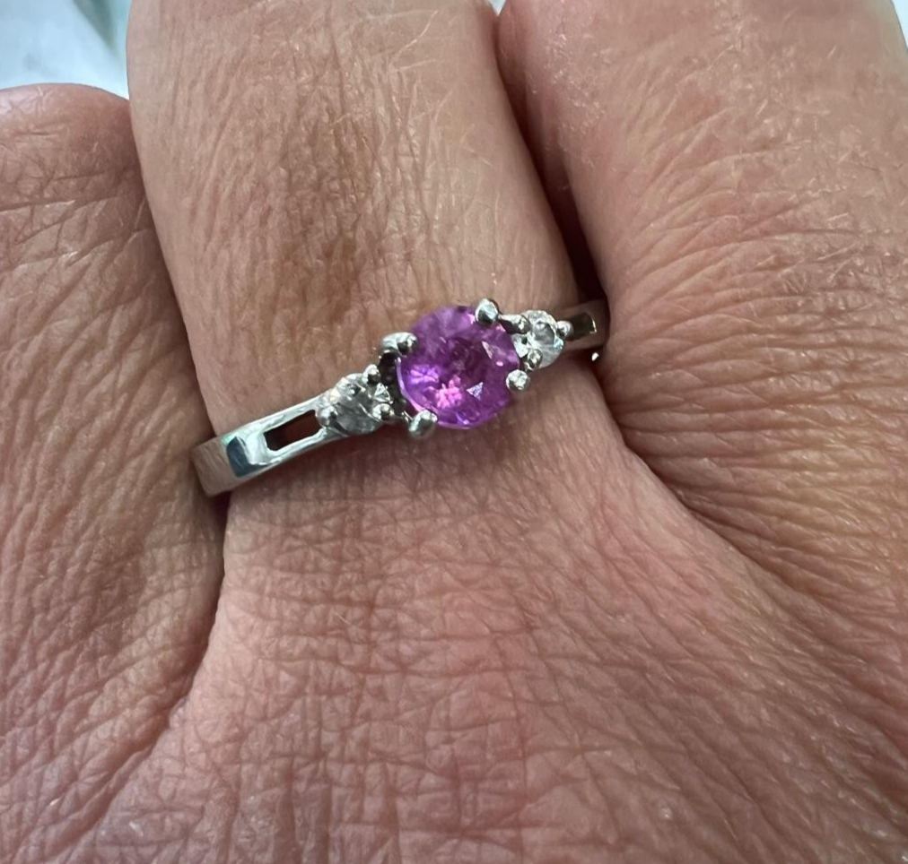 Silver Ruby Topaz Ring Hallmark July Birthstone Cluster 3.1g 925 Sterling