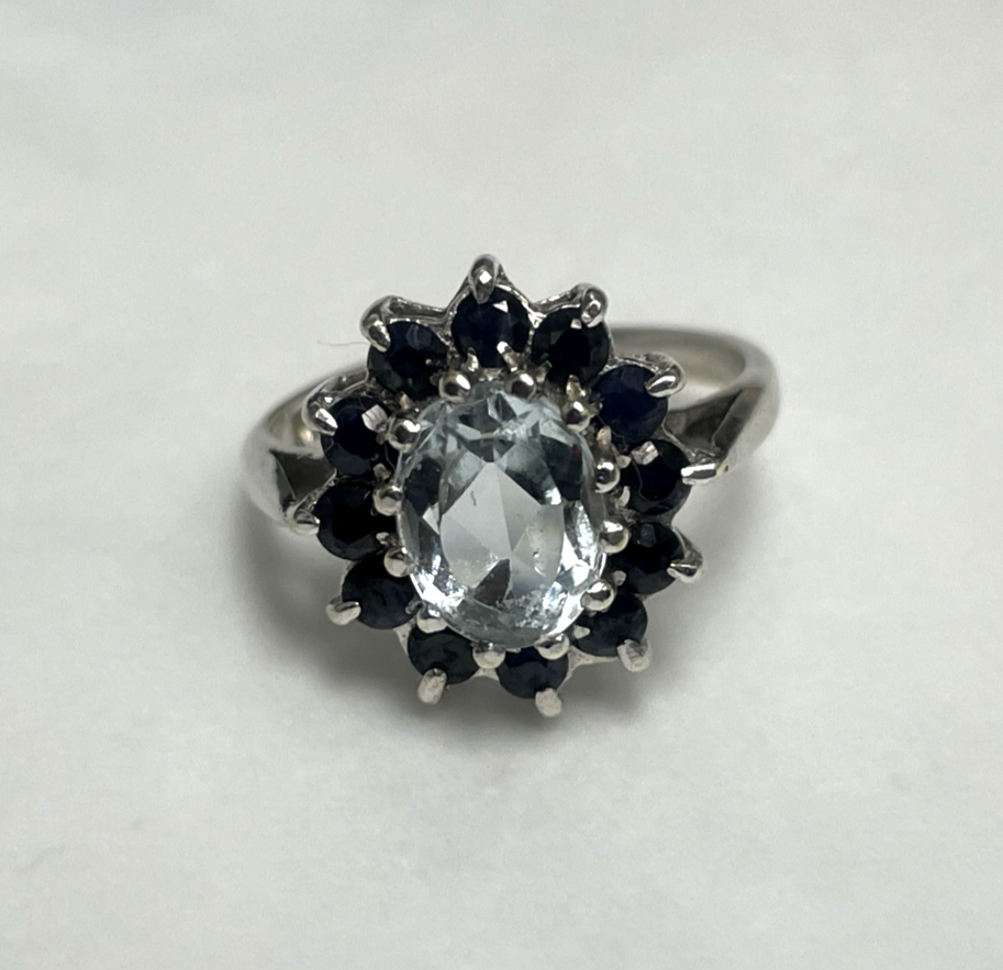 9ct Gold Ring Aquamarine and Sapphire Solid 375 Gold Hallmark Size K