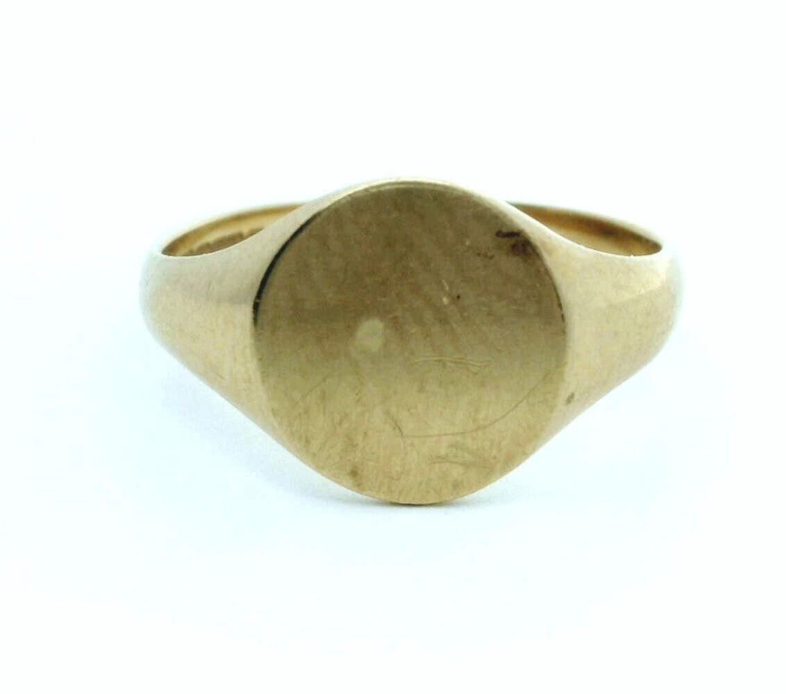 9ct Gold Mens Signet Ring Plain Setting Size O Hallmarked 2.5g Oval Flat Face