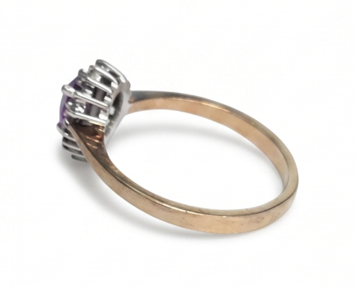 9ct Gold Amethyst Diamond Ring Size O Hallmark 375 Pear Teardrop Cluster