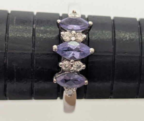 14ct Gold Ring Tanzanite Diamonds Stones Size N 1/2 14k Stamp 2.2g