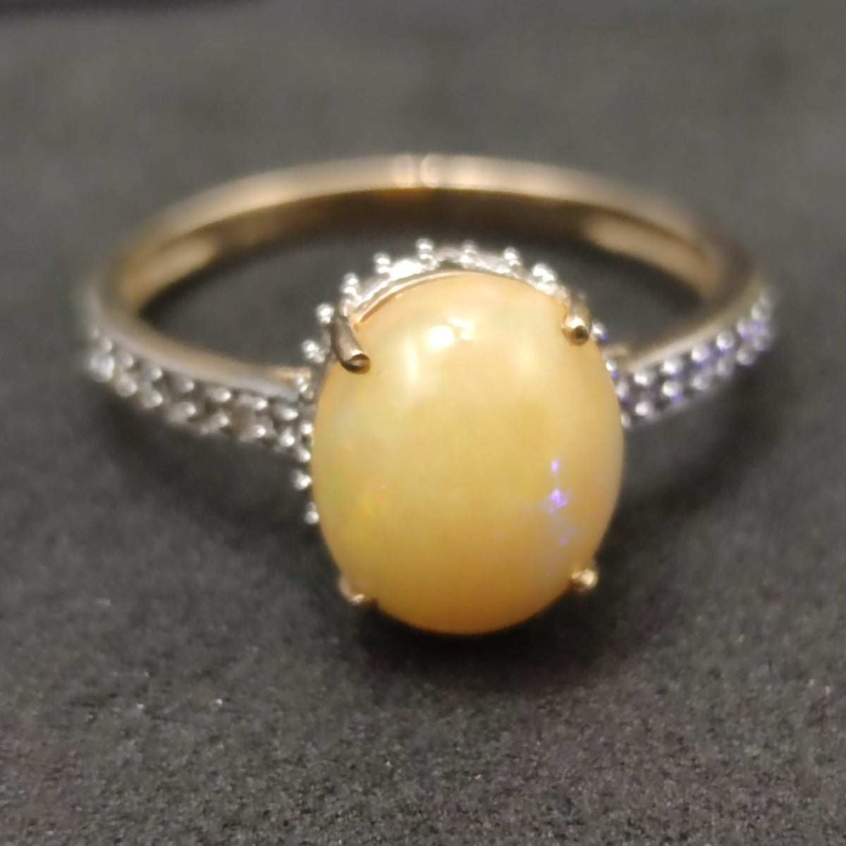 Opal Diamond Ring 9ct Yellow Gold Size S UK Hallmarked Solitaire 2.5g