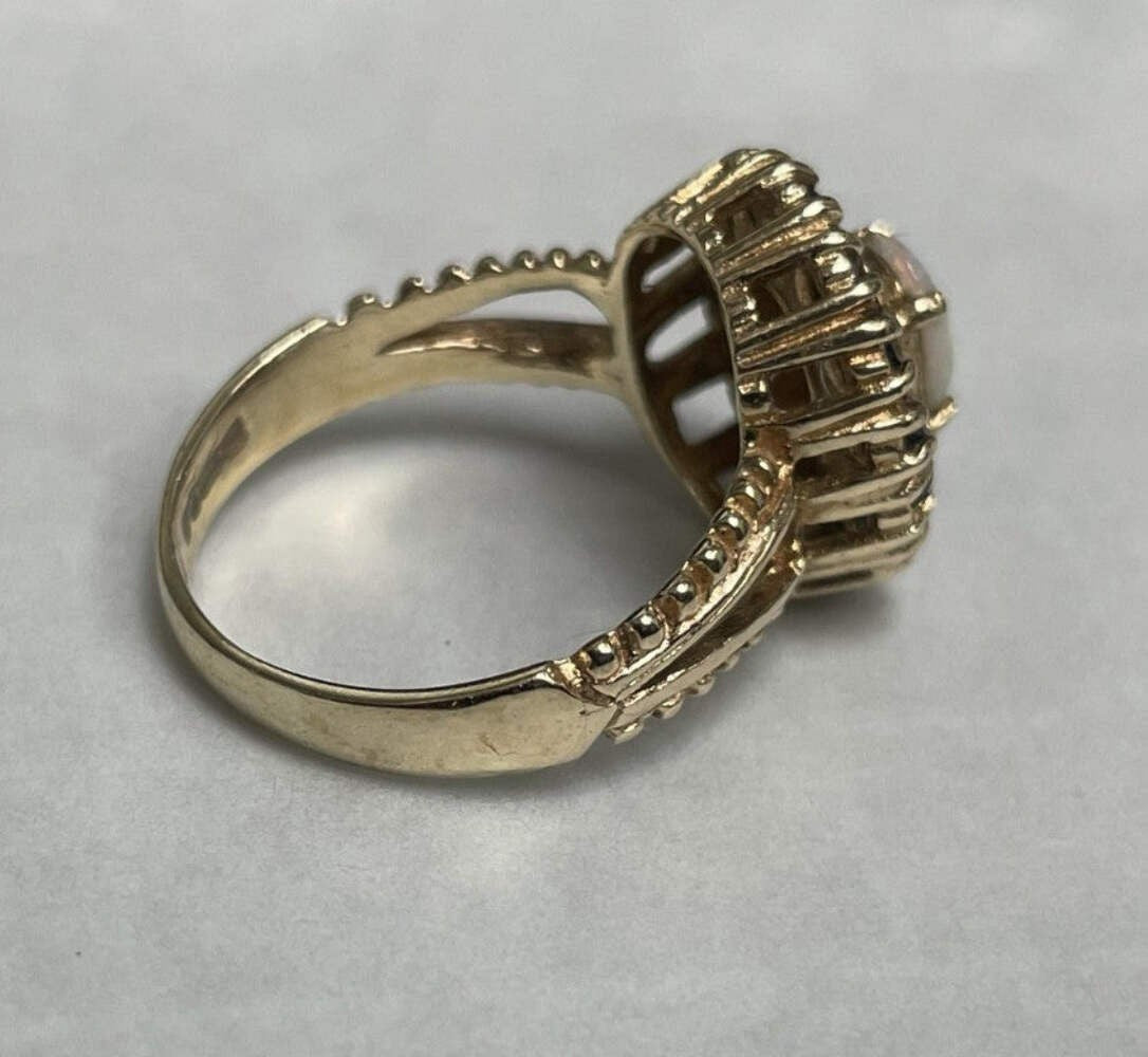 9ct Gold Ring Opal and Sapphire Solid Band Hallmark Size K