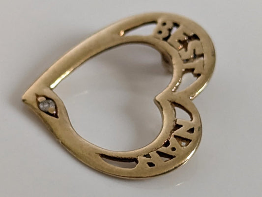 9ct Yellow Gold BEST NAN Pendant Charm Diamond Stone 9k Stamped Size 14mm x 15mm