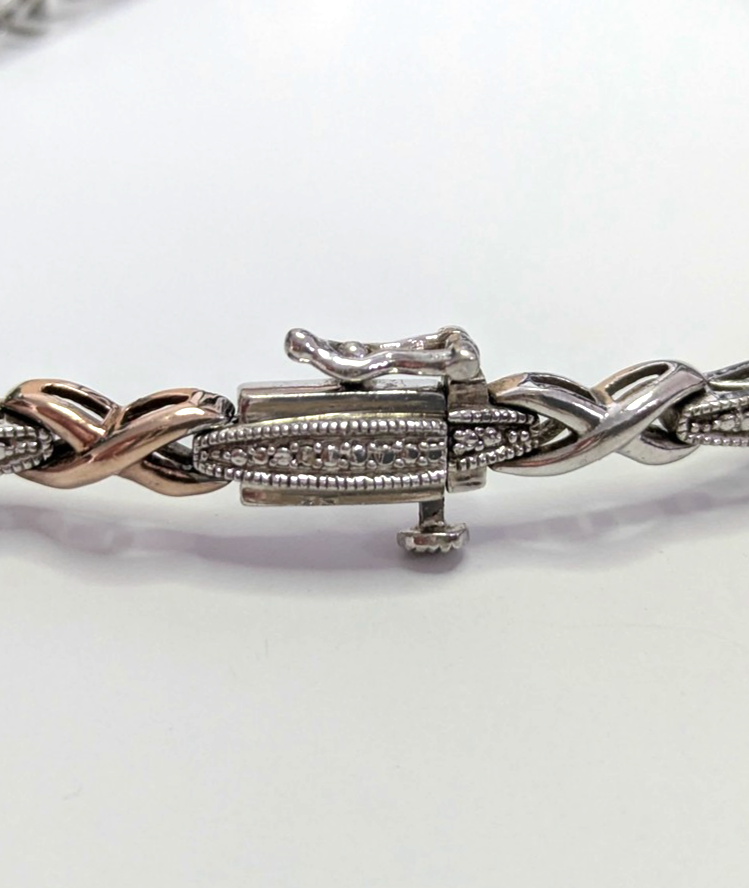 Gold Silver XO Hugs and Kisses Diamond Tennis Bracelet 925 375 Stamped 19cm Long