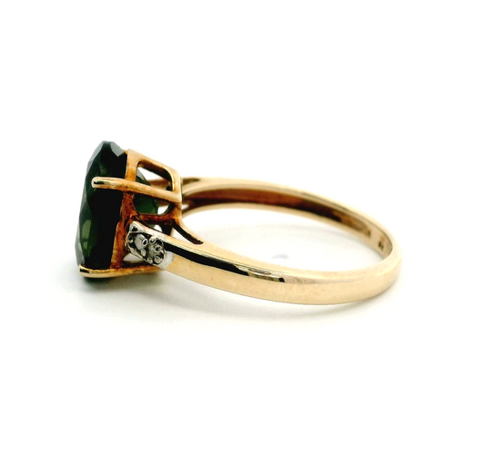 9ct Gold Cocktail Ring Tourmaline Diamond Stone Size O Metal Hallmarked 2.6g