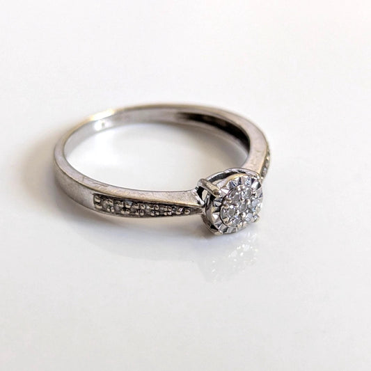 9ct White Gold Engagement Ring Diamond Stones Solid Band Hallmark Size O 1/2