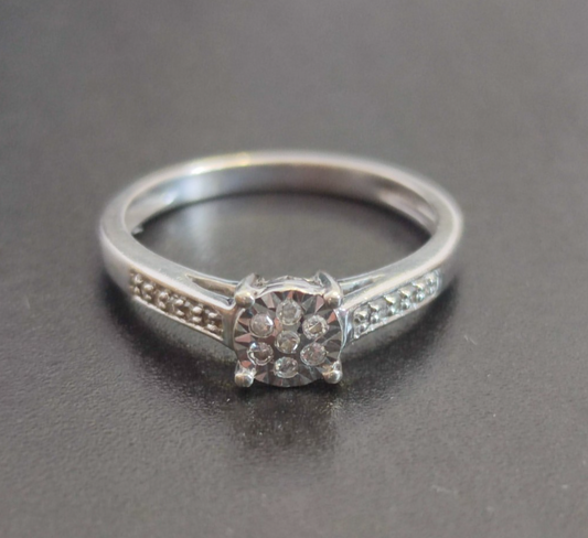 Diamond Engagement Ring 9ct White Gold Size L 0.10ct Round Band 2g Hallmarked