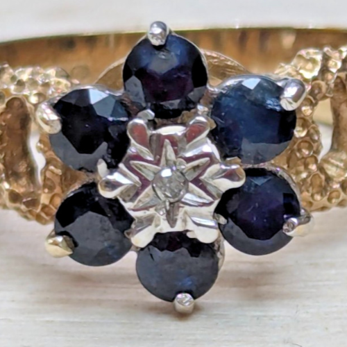 Vintage 9ct Gold 6 Sapphire Diamond Ring P 1/2 Hallmarked 375 Cluster 3.8