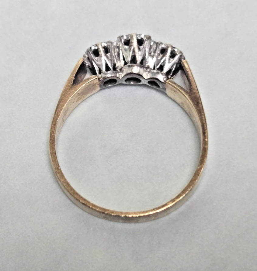 9ct Gold Ring Diamond Three Hallmark Size N Vintage