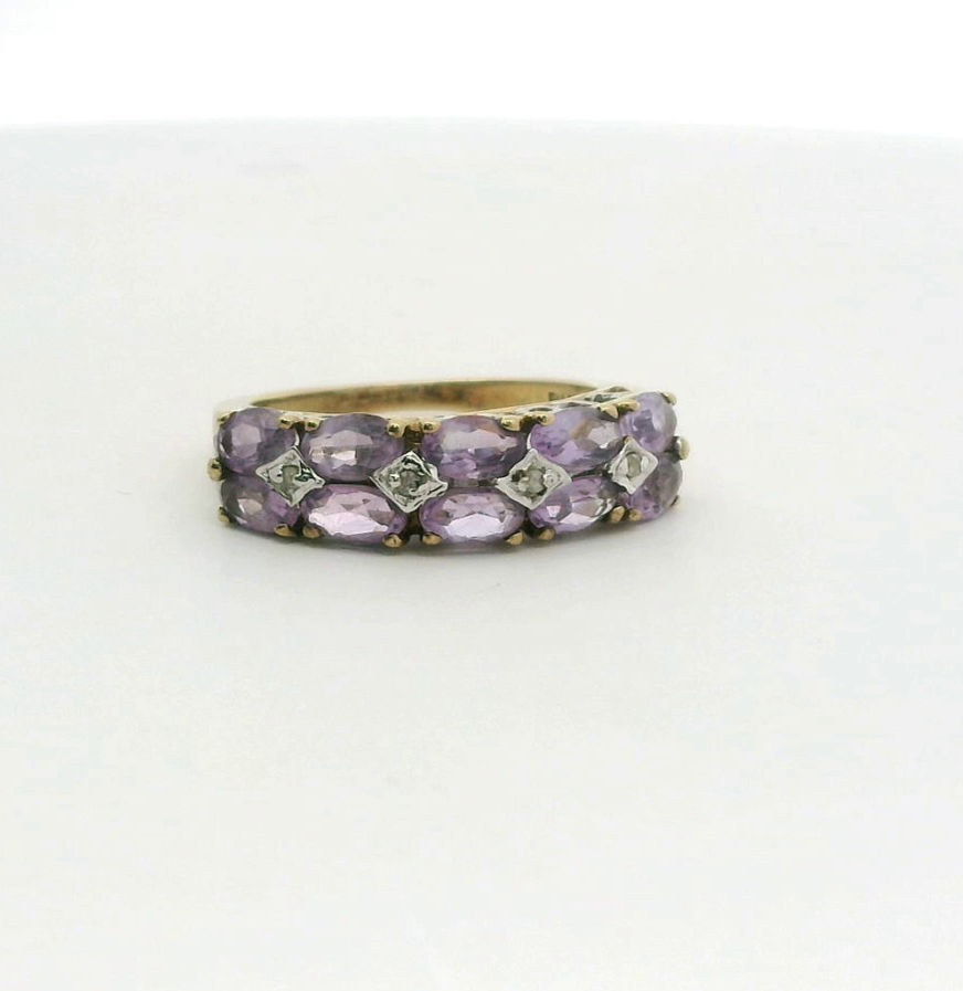 9ct Gold Ring Amethyst Diamond Size N Hallmarked 375 2.9g