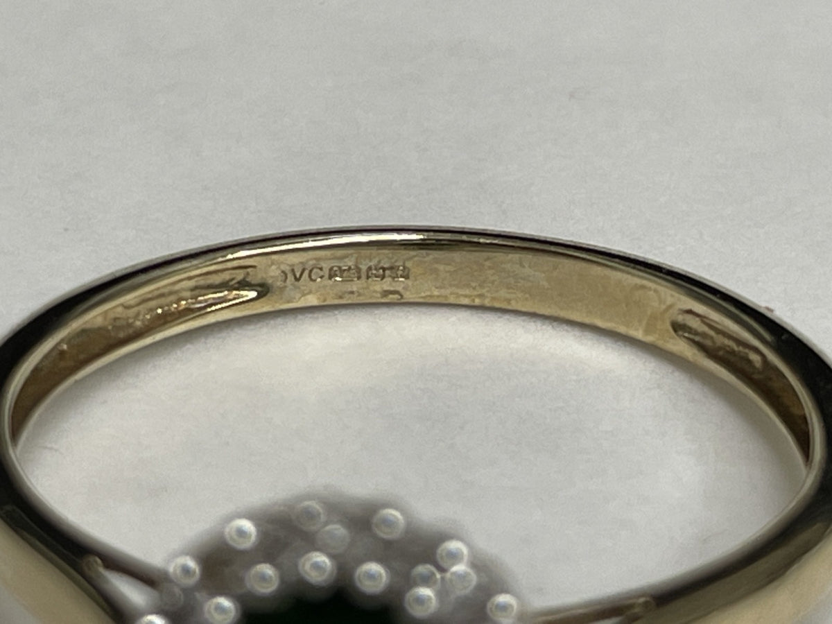 9ct Gold Ring Diopside and Diamonds Hallmarked Size S