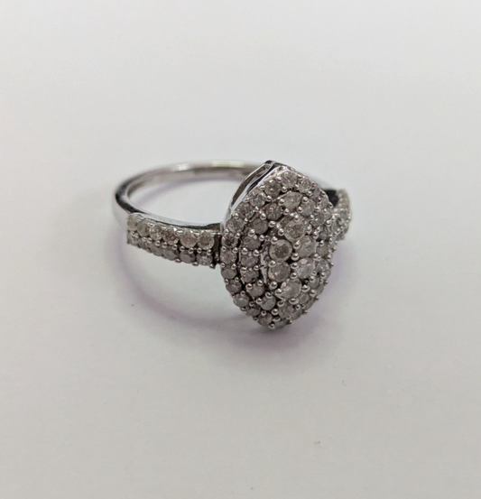 9ct White Gold Engagement Ring Diamond Cluster Size O 1/2g 4.2g April Birthstone