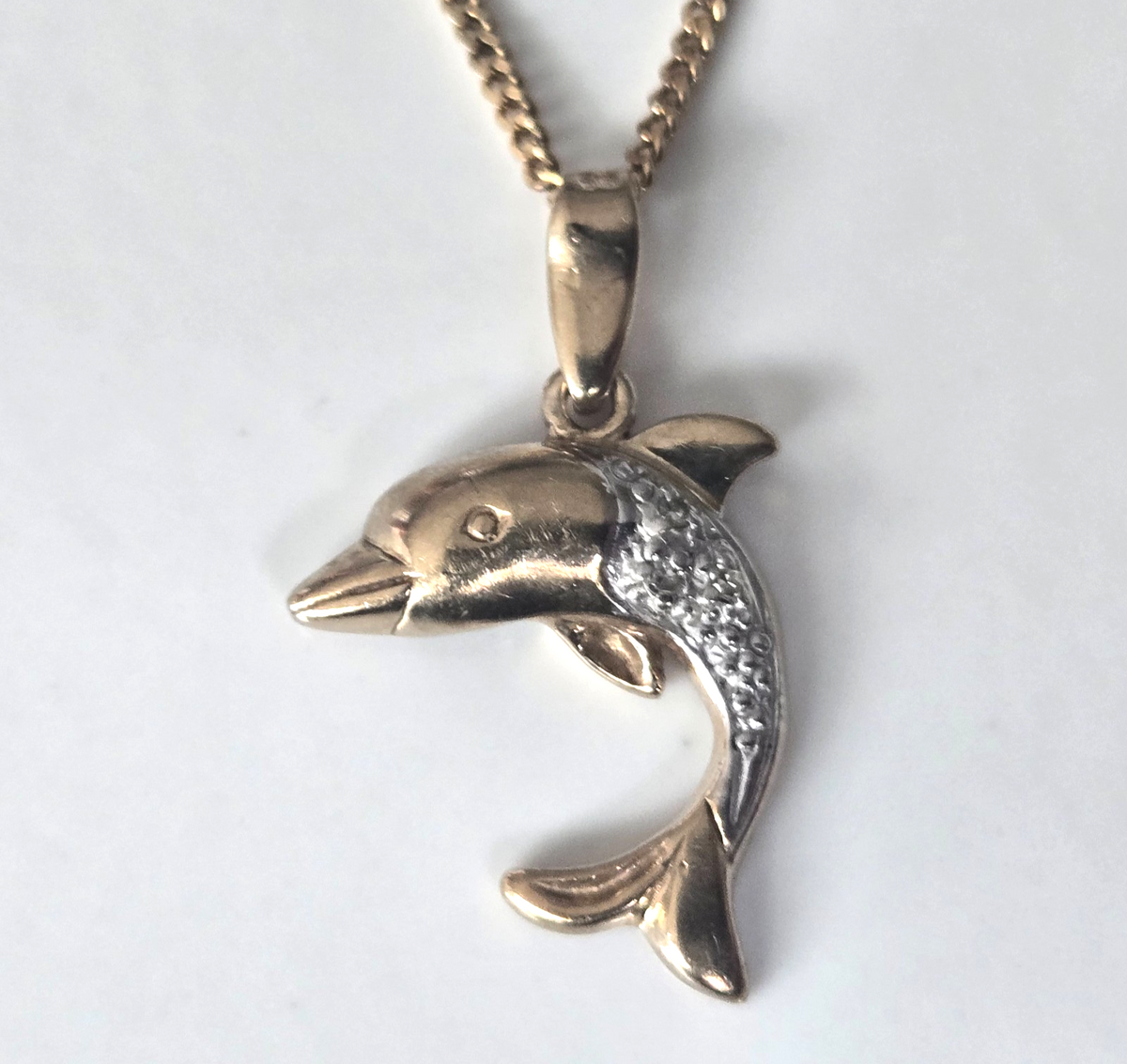 9ct Gold Dolphin Pendant Diamond Gemstones Hallmarked 1.6g Charm Type