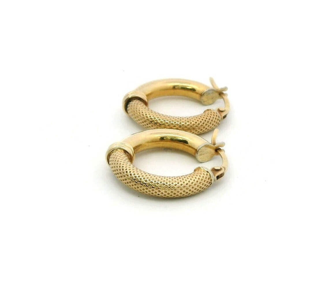 9ct Yellow Gold Hoop Earrings Textured Woven Finish 18mmx 17mm 1.6g