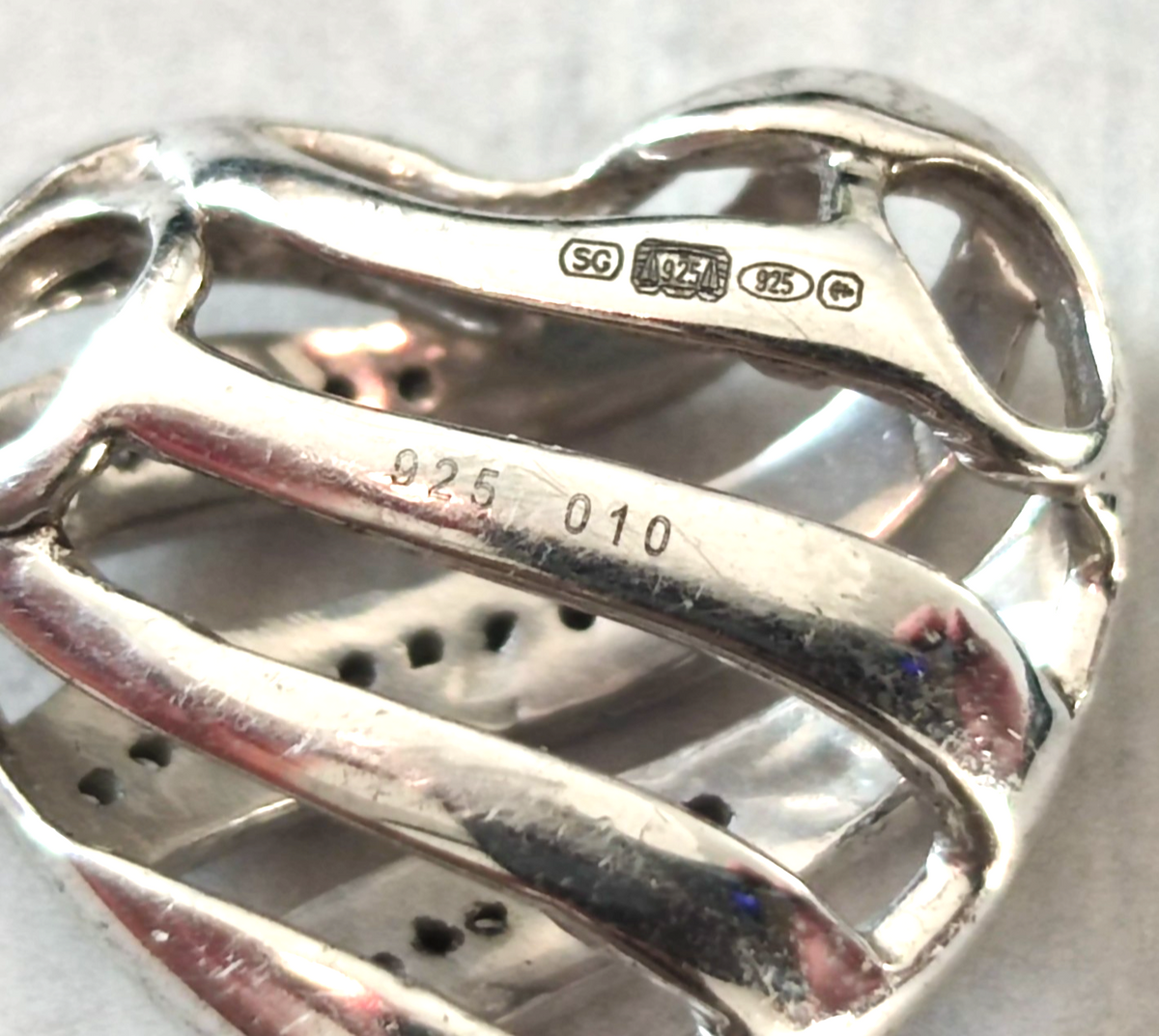 Silver Diamond Heart Pendant Charm Stamped Love Classic 925 Sterling Hallmark