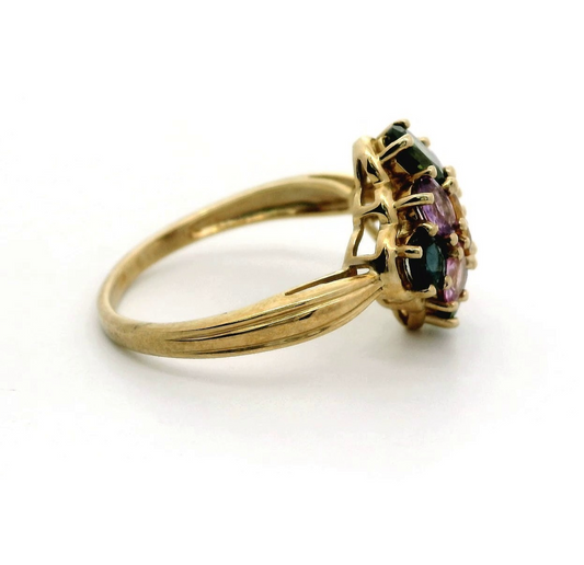 9ct Gold Multi Colour Sapphire Ring Size Q Hallmarked 375 Band 3.4g