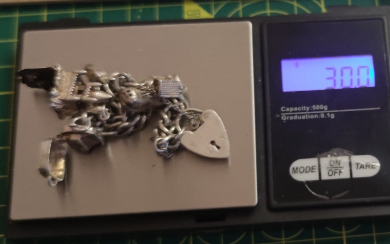 925 Sterling Silver Charm Bracelet 5 Charms 19cm Stamped Heart Padlock Cable