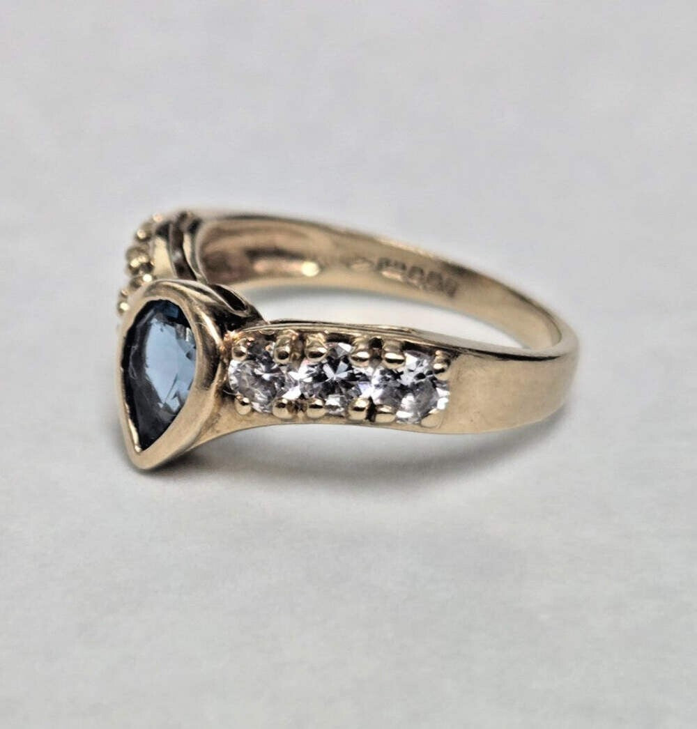 9ct Gold Ring Blue Topaz Hallmarked Size L 1/2
