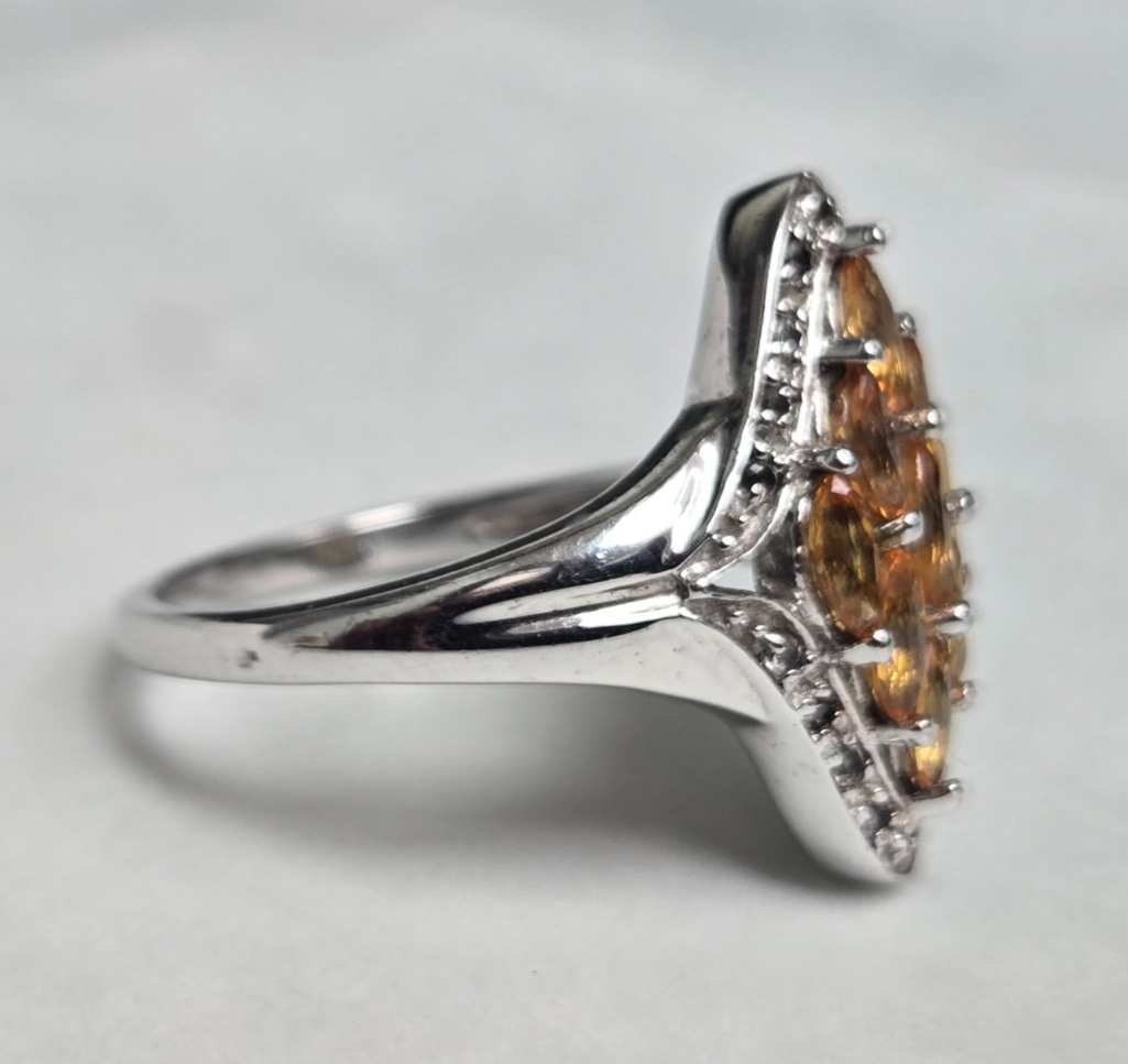 925 Sterling Silver Sapphire Topaz Ring Size R 1/2 Stamped Cluster Sept 5.7g