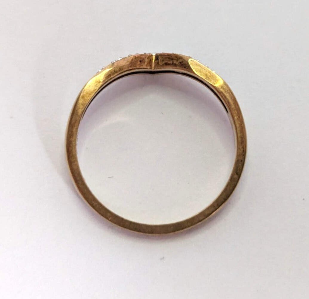 9ct Gold Ring Diamond Wishbone Size M 1/2 1.7g April Birthstone