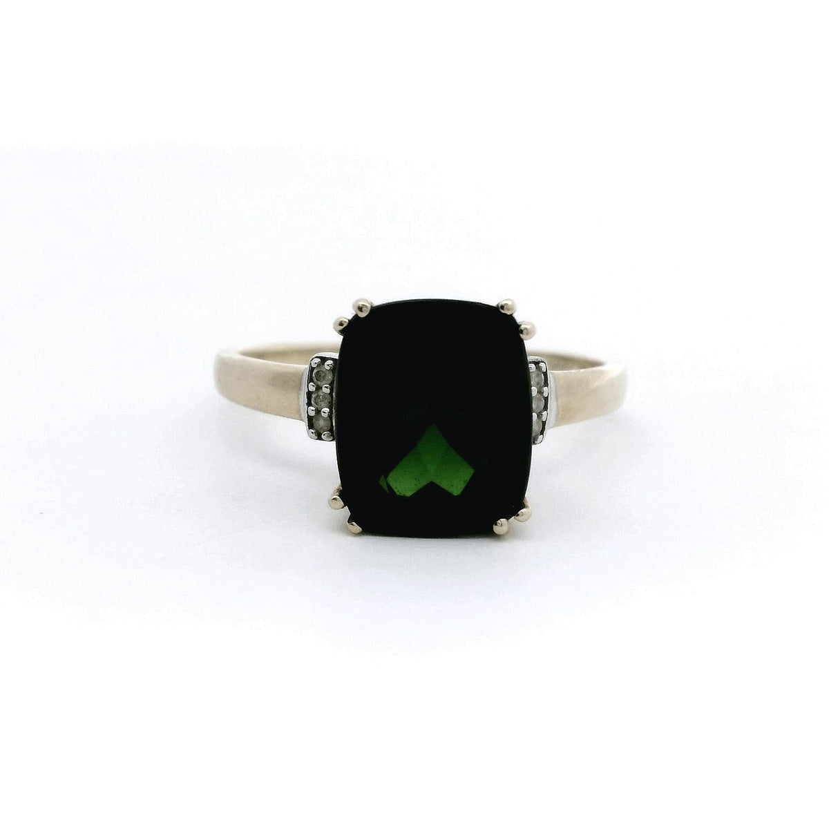 9ct Gold Ring Diopside Diamond Gemstone Size T 1/2 Hallmark 3g Cocktail Green