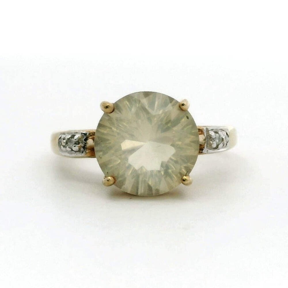 9ct Gold Ring Quartz And Diamond Hallmark Size N 1/2
