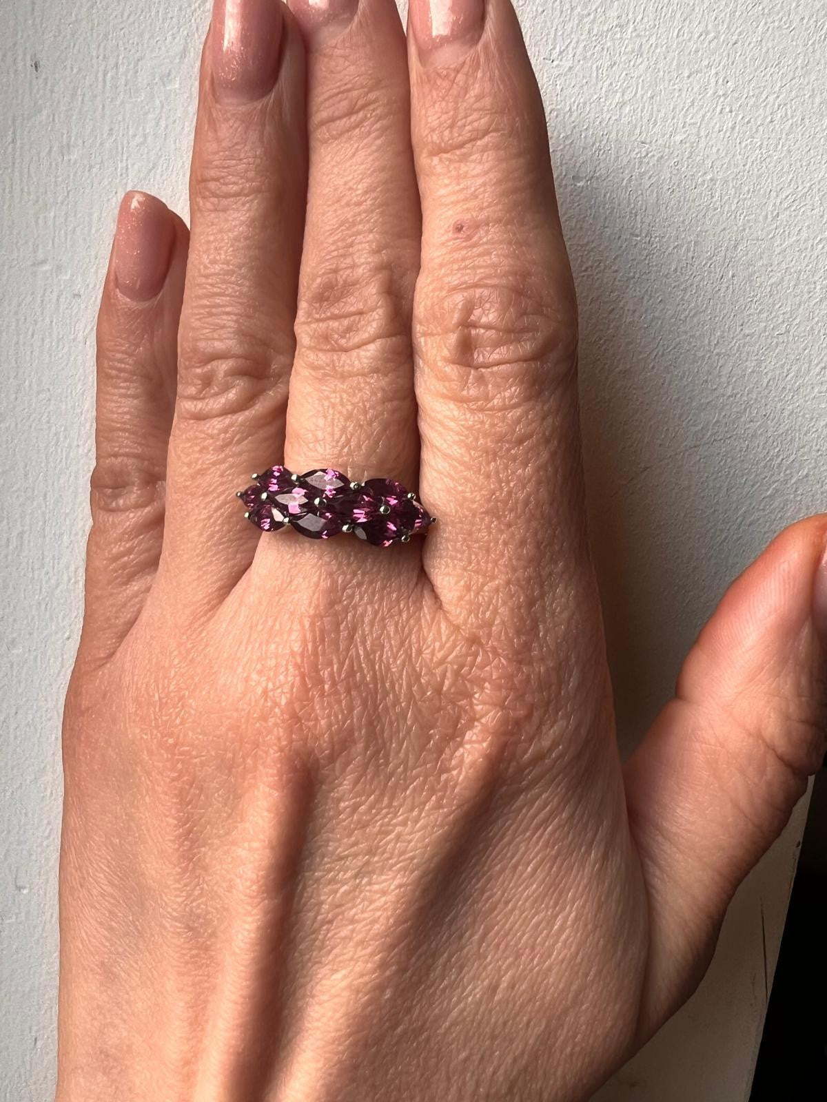 Silver Garnet Ring Red Gemstone Prong Setting Style UK Size S