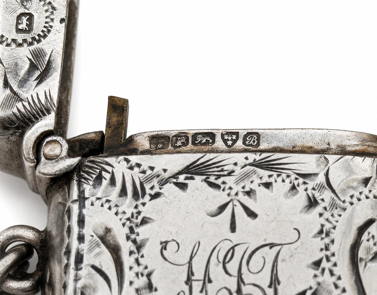Antique 1902 Edwardian Sterling Silver Vesta Case Match Safe Chester Engraved 14
