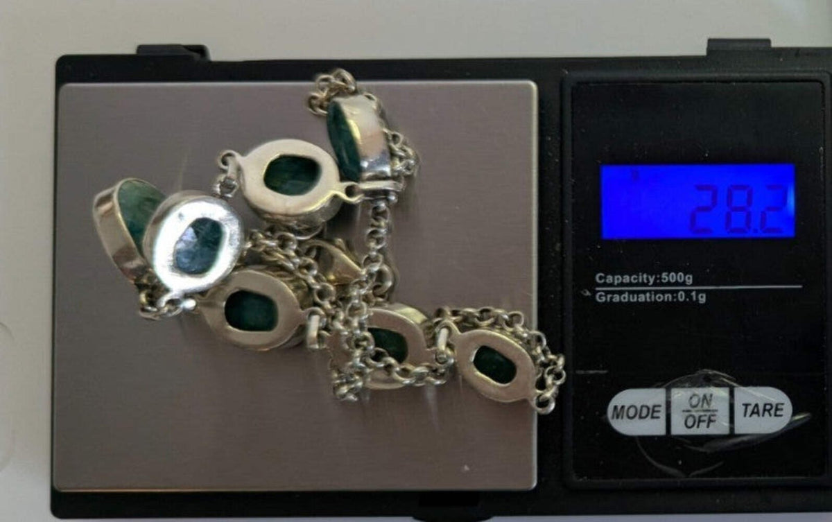 Silver Necklace Emerald Rough Stones 925 Stamped 48cm Long 28.2g