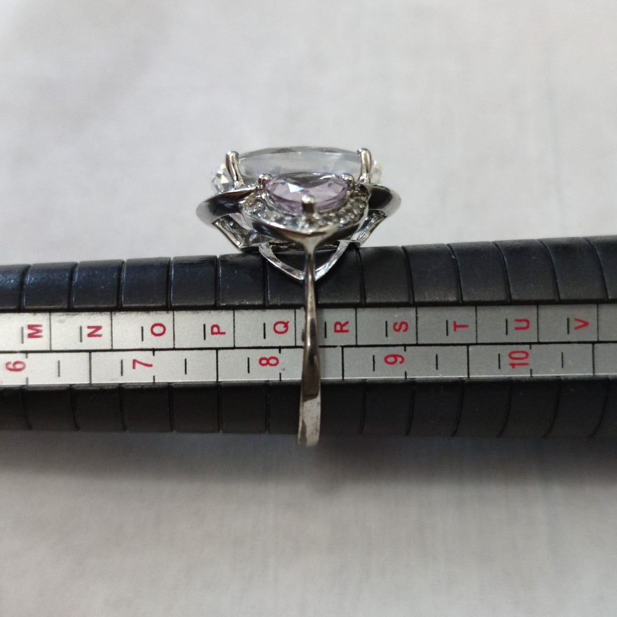 Sterling Silver Quartz Diamond Ring Size Q Stamped 925 Cocktail Statement 7.9g