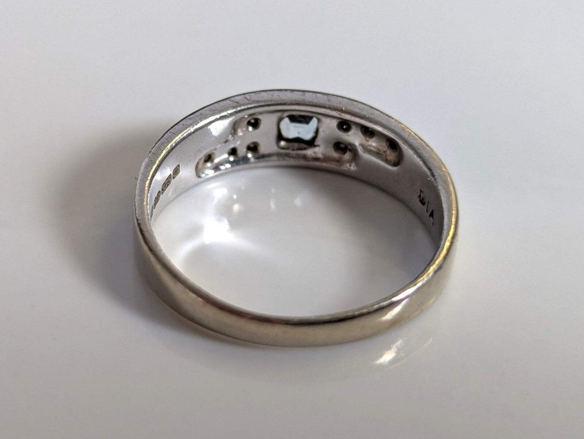 9ct White Gold Ring Topaz and Diamond Solid Band Hallmark Size M 1/2
