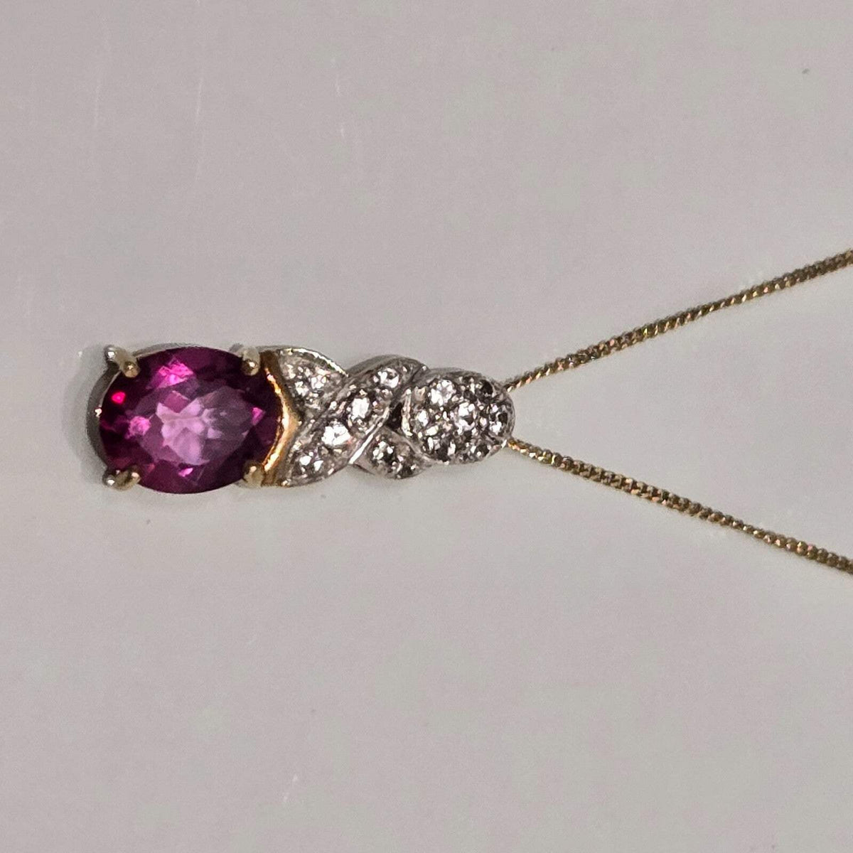 Tourmaline Pendant Necklace 9ct Multi Tone Gold Hallmarked Chain 47cm Long
